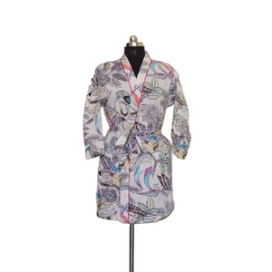 Ropa de dormir hecha a mano de verano de diseñador puro algodón dama de honor Kimono camisón azul-verde Floral Maxi ropa de playa más transpirable - Product Image 1