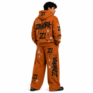 Ensemble de survêtement tendance pour homme, pantalon baggy et sweat à capuche oversize imprimé, 2 pièces, 100% coton molletonné, motif graffiti intégral, fabrication sur mesure - Product Image 2