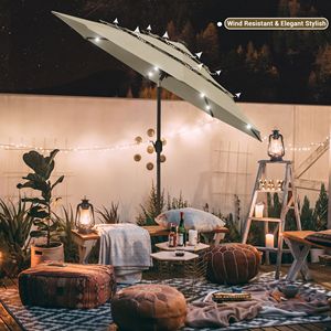 Kaki 9Ft 3-Tier 24LED ombrellone e Base per spazi esterni - Product Image 5