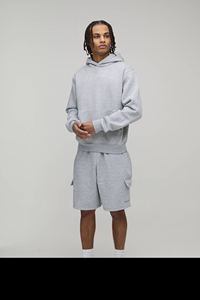 Men Oversized Drop Shoulder Hooded Sweat shirt and Shorts Set Custom Logo Blank Breathable Summer Set Cotton Street Wear Luxury - Product Image 3