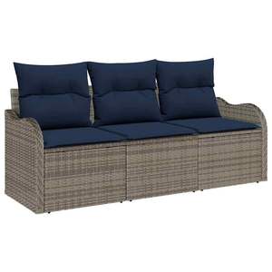 3-Piece Grey Poly Rattan Garden <b>Sofa</b> <b>Set</b> with Cushion - Product Image 2