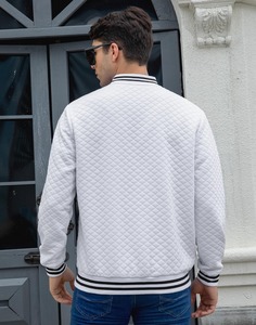 <b>Men's</b> <b>White</b> Quilted Varsity <b>Jacket</b> Solid Color Button Closure Turn-down Collar Casual Style Autumn Wear Regular Fit - Product Image 3