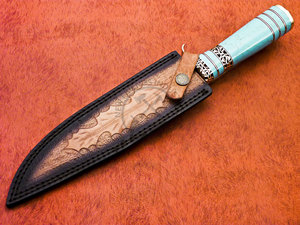Nouvelle édition Couteau de chasse en acier Damas avec manche en laiton forgé à la main, lame fixe tranchante, couteau tactique Bowie, couteau de survie - Product Image 6