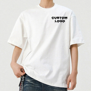 OEM ODM Men Oversized <b>White</b> Cotton T-Shirt Men Short Sleeve Custom Logo Print Casual Streetwear O-Neck Loose Jersey Fit <b>Tee</b> - Product Image 1