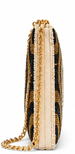 Bolso de mano de noche con cuentas hecho a mano – Diseño geométrico circular en negro y dorado – Elegante bolso de hombro con cuentas – Bolso de mano llamativo con cuentas - Product Image 4