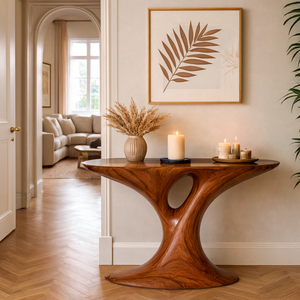 Console d'entrée sculpturale en bois massif naturel, design ondulé et organique moderne, meuble d'appoint incurvé pour entrée - Product Image 6