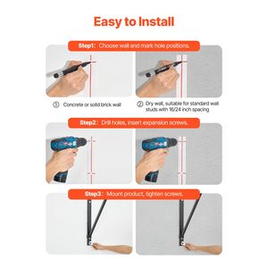 Barra per trazioni a parete da 50 cm di larghezza, in acciaio resistente, profondità regolabile 22-30 pollici, per allenamento parte superiore del corpo, con funzione orizzontale - Product Image 4