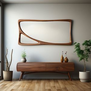 Miroir mural en bois massif fait main au design moderne et de forme irrégulière pour la maison, le salon et la chambre - Product Image 3
