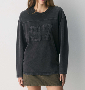 New Arrival Custom Breathable Washed Summer Women's Gym Oversized O-Neck Long Sleeve Crop T-<b>Shirt</b> Casual Top Knitted Women Tee - Product Image 1