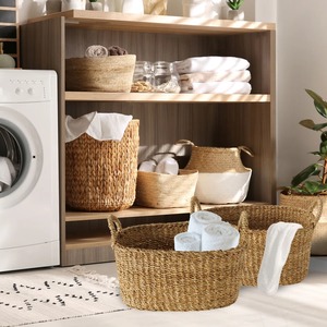 ชุดตะกร้าหวายรูปวงรี 2 ใบ พร้อมหูหิ้ว ตะกร้าเก็บของทำมือ ขายส่ง เป็นมิตรกับสิ่งแวดล้อม ผลิตในเวียดนาม - Product Image 5