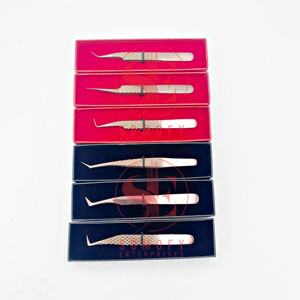 Gran oferta, pinzas de pestañas de Color Plasma de oro rosa, acero inoxidable, punta de fibra de 90 grados, pinzas de extensión de pestañas sostenibles - Product Image 2