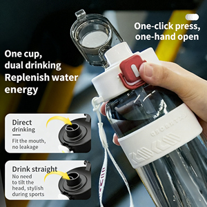 Bouteille d'eau sport 800 ml grande capacité, double ouverture, résistante aux chocs et aux hautes températures, avec paille intégrée, en plastique portable - Product Image 3