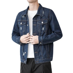 New Arrival Fashion Streetwear Denim <b>Jacket</b> High Quality Custom Design Men Stand Eco-Friendly Windproof Ripped Button Front - Product Image 1