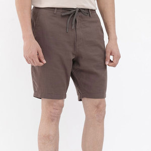 Shorts Bermuda en Coton Marron pour Homme, Taille Élastiquée avec Cordon, Couleur Unie, Coupe Décontractée, Tissu Tissé Respirant - Product Image 2
