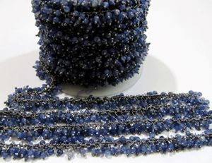 Cadena de Rosario Hecha a Mano con Cuentas de Zafiro Azul Facetadas y Envoltura de Alambre, Joyería con Cuentas Colgantes - Product Image 3