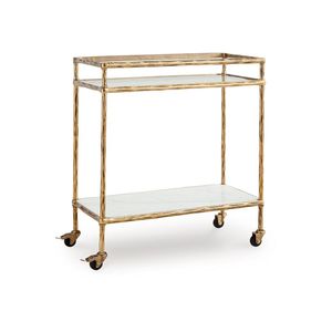 Carrito de Bar Glam de Latón con Estantes de Vidrio, Mueble Rectangular para Interiores, Decoración Multifuncional para Sala de Estar - Product Image 2