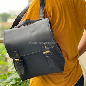 Nouveau Style Vintage Look noir Crunch cuir sac à dos voyage sac à dos bureau en cuir grande capacité sac de voyage pour hommes et femmes - Product Image 4