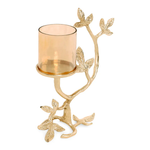 Candelabro de Metal con Forma de Rama y Portavelas de Cristal, Diseño Elegante y Moderno, Candelabro de Aluminio Dorado para Bodas - Product Image 1