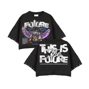 Camisetas de Alta Calidad Estilo Streetwear con Efecto Desgastado por el Sol, Lavado Ácido, Oversize, Personalizadas con Pedrería, para Hombre - Product Image 6