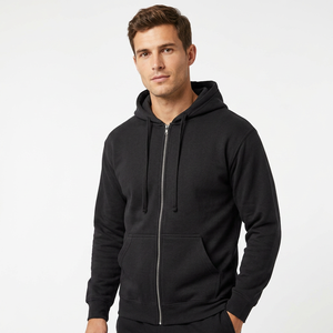 Sweat-shirt à capuche zippé noir pour homme en molleton de coton, coupe classique, couleur unie, idéal pour l'automne - Product Image 2