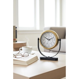 Reloj de Escritorio Circular Moderno de Latón, Movimiento de Cuarzo, Funciona con Batería, Visualización de Agujas, Acabado Dorado, Diseño Minimalista - Product Image 5