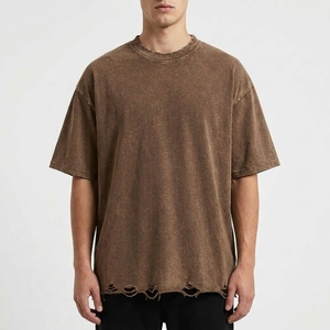 Oversized Cotton T-<b>Shirt</b> Short Sleeve O-Neck Washed Jersey Men's Solid Color Street Style Regular Fit - Product Image 2
