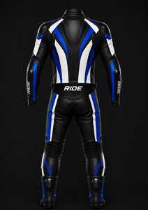 Combinaison de moto en cuir de vachette à manches longues pour homme, blanche et bleue, respirante, équipement de protection pour la conduite, adulte, toutes saisons - Product Image 5