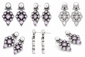 Pendientes Colgantes de Perlas y Flores de Plata Antigua de Moda, Disponibles con MOQ |   Pendientes de Piedra Rosa |   Joyería Étnica Hecha a Mano |   Boho - Product Image 5
