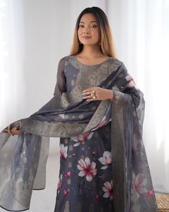 Ensemble Salwar Kameez pakistanais et indien, haut, bas et dupatta, prêt à porter, couleur GRIS, décontracté, pour les fêtes et les occasions spéciales, FATEMA FASHION - Product Image 2