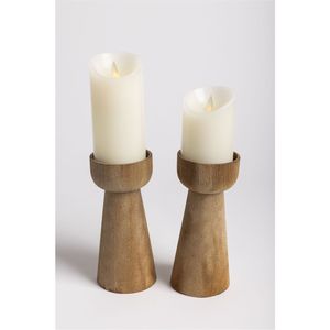 Juego de candelabros de madera marrón antiguo, elegante portavelas cónico estilo rústico para decoración navideña de la sala de estar o el repisa del chimenea. - Product Image 3