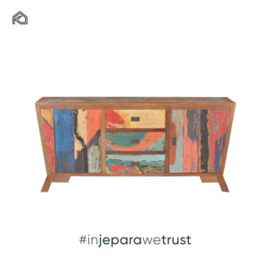 Meubles de cuisine anciens sur mesure en teck massif, faits à la main, écologiques et durables, ensemble de placards de rangement multicolores en bois de bateau ancien - Product Image 2