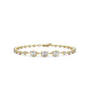 Lab Grown Diamond Star Prong Set Modern Tennis Line <b>Bracelet</b> Custom 14K 18K <b>Solid</b> Gold Emerald Round Adjustable 7 Inch Wholesale - Product Image 1