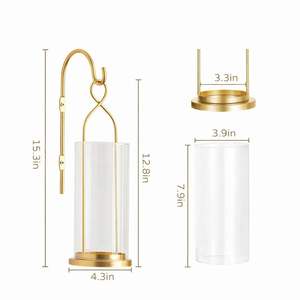 Juego de Apliques de Pared de Lujo con Velas de Cristal y Latón, Diseño Elegante de Metal Curvo, Portavelas Cerrado, Brillo Cálido, Decoración Premium para el Hogar - Product Image 2