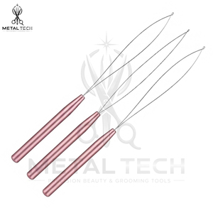 Professional Anodized Pink Hair Extension Loop <b>Needle</b> Tool Wire <b>Threader</b> Pulling Hook for Micro Ring Silicone Beads Application - Product Image 3