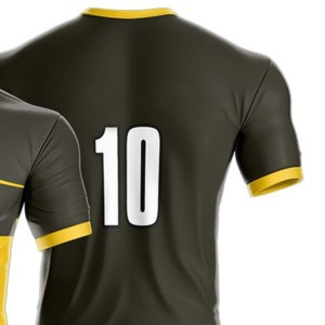Conjunto de Camiseta y Pantalones Cortos de Fútbol para Hombre, Color Negro y Amarillo, Cuello en V, Manga Corta, Sublimado, Absorbe la Humedad, Ajuste Atlético, 100% Poliéster, Personalizado - Product Image 3