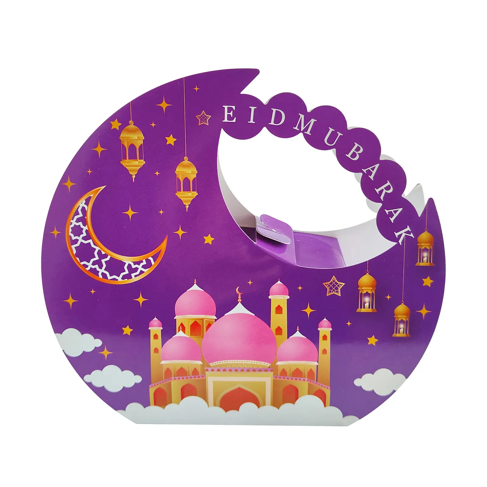 Moon Ramadan Kareem Boxes Eid Mubarak Cajas de regalo Mezquita Estrella Moon Lantern Eid Party Favor Cajas con mango Decoración de Ramadán a granel