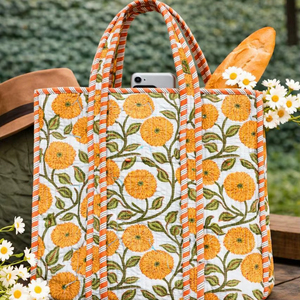 Bolsa de Mano de Algodón Estampada a Mano, Bolsa de Mano de Algodón Hecha a Mano en India, Bolsa de Mano para Mujer, Bolsa de Hombro Acolchada Estampada a Mano - Product Image 1
