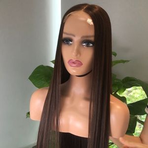 Super Silky Bone Straight Color Chocolate Tamaño largo Peluca con malla frontal Extensiones de cabello crudo vietnamita 100% Cutícula alineada - Product Image 4