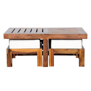 Mesa Auxiliar de Madera Tallada a Mano, Estilo Rústico Moderno, Madera de Teca, Acabado Natural, Decoración para el Hogar - Product Image 2