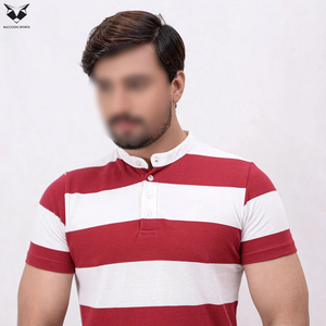 Polo de Punto de Manga Corta a Rayas Rojas y Blancas para Hombre, Tejido Suave de la Más Alta Calidad, Camiseta Informal Transpirable de Algodón - Product Image 1