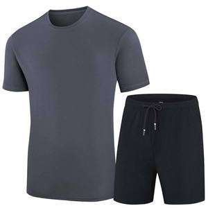 Nouveauté : Ensemble décontracté deux pièces pour homme, été, col rond, t-shirt à manches courtes, couleur unie, tricoté, séchage rapide, ensemble short - Product Image 5