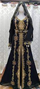 ชุดเดรสยาวปักลายทองคำขาวแบบราชวงศ์ ผ้าคลุมทับผ้าจอร์เจียต์สีดำหรูหรา ประดับคริสตัลระยิบระยับด้วยลูกปัดสีทอง ป้องกันไฟฟ้าสถิต - Product Image 4