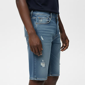 Shorts en jean pour hommes avec broderie personnalisée, style vintage, coupe ample et déchirée, longueur genou, vente en gros, fabricant - Product Image 6