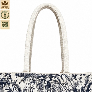 Sac fourre-tout de plage en toile laminée PP 220 GSM et jute naturel 40x33x20 cm, logo imprimé personnalisé, vente en gros, fournisseur OEM, marque privée - Product Image 3