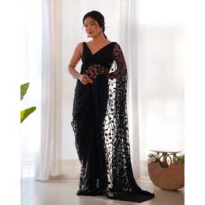 Designer Traditional <b>Scarf</b> & Shawl Zari Embroidery Work and Stone Work Saree - Product Image 6