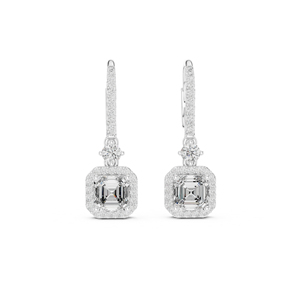 Pendientes de compromiso de oro blanco de 14 quilates con diamantes cultivados en laboratorio, talla redonda y Asscher, para mujer |   Diamante Cultivado Nuevo - Product Image 1