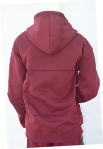 Sudadera con Capucha para Mujer, Gruesa, Transpirable, Ecológica, de Algodón Orgánico, Color Borgoña, con Cierre, OEM ODM, Casual - Product Image 4