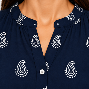 Robe midi décontractée pour femme, bleu marine, imprimé cachemire, respirante, coupe ample, manches courtes, boutonnée sur le devant, avec poches, idéale pour l'été - Product Image 4
