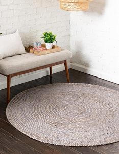 Handwoven Gray Round Jute <b>Rug</b> Natural Fiber Carpet <b>Boho</b> Farmhouse Floor Mat For Living Room - Product Image 1