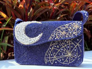 Bolso Bandolera Moon Star Azul Marino Rectangular con Cuentas de Vidrio Bordadas, Lavable, para Uso Diario - Product Image 5